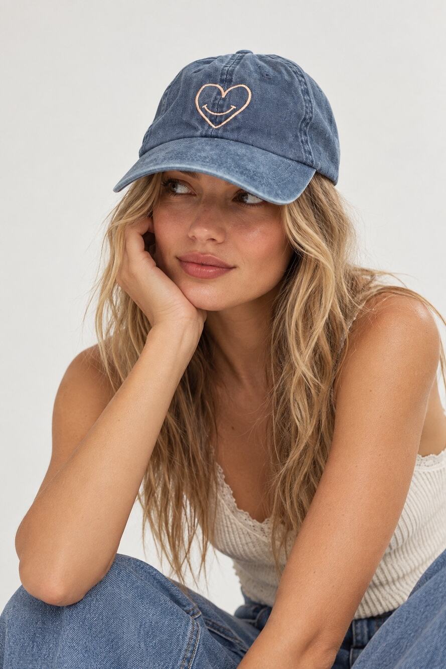 Cinq a Sept Denim Heart Embroidered Baseball Cap OSFM